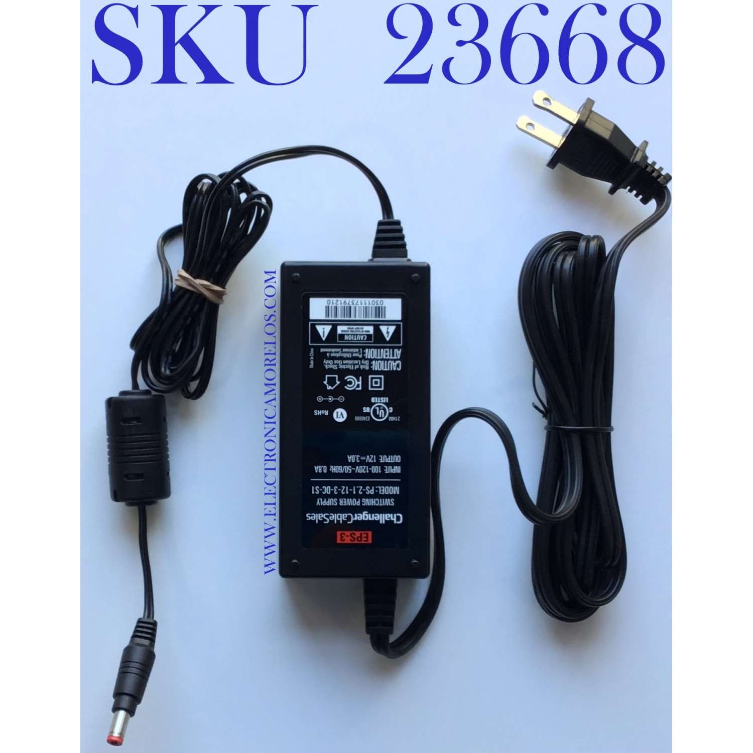 ADAPTADOR CHALLENGER VCA EPS-3 / NUMERO DE PARTE EPS-3  / MODELO PS-2.1-12-3-DC-S1 / ENTRADA VCA 100-120V～50-60Hz  / SALIDA VCD 12V-3A	